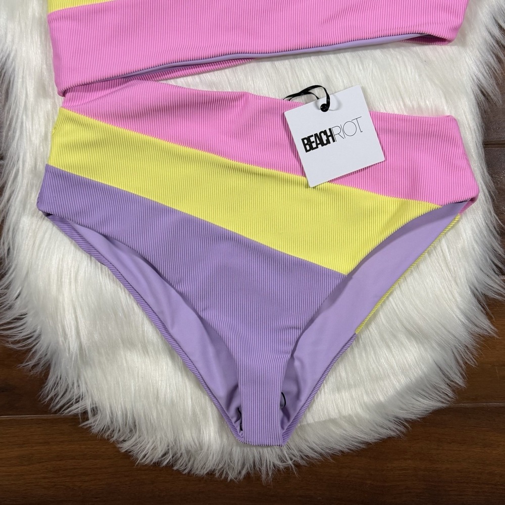 Beach Riot Womens Size Large Pink Yellow Purple Joyce Cut Out One Piece Swimsuit - Picture 3 of 11
